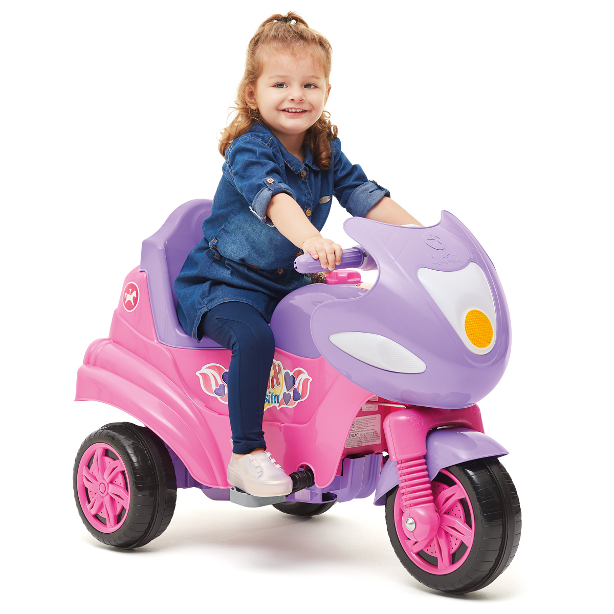 Triciclo de Passeio e Pedal para Bebe Calesita Moto Uno Rosa