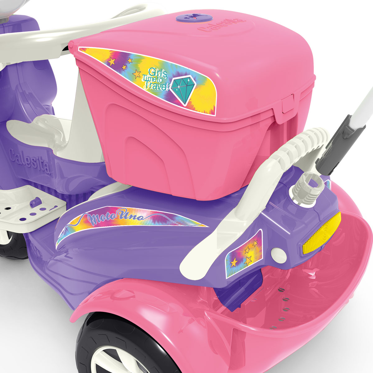 Triciclo de Passeio e Pedal para Bebe Calesita Moto Uno Rosa